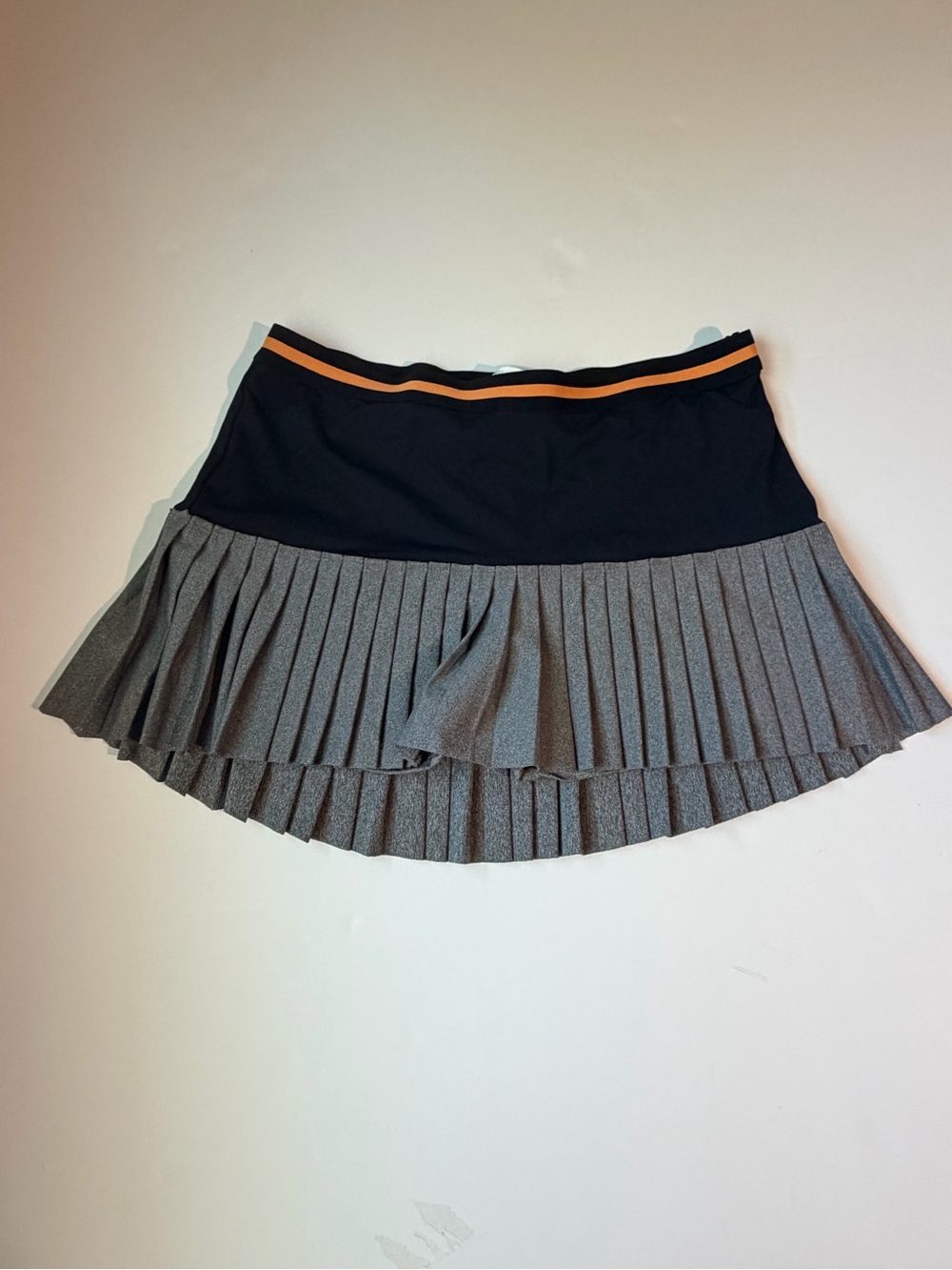 Trina Turk Black Waistband Pleated Skort with Orange Trim and Gray Hem